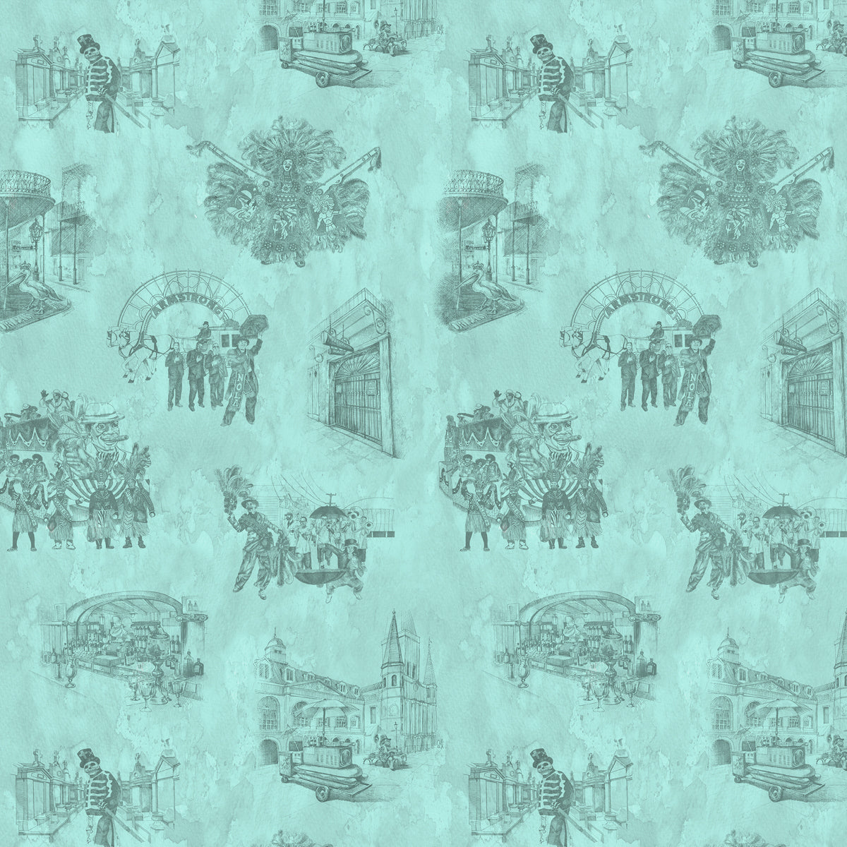 New Orleans Toile: Backstreets in Patina