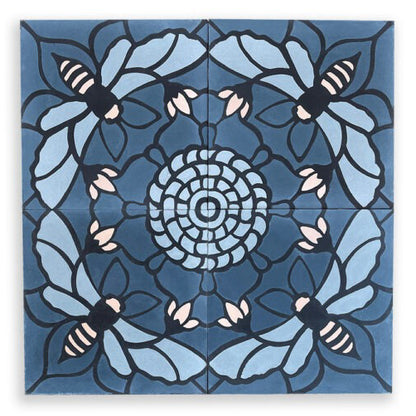 Bee and Skep in Cornflower Tile