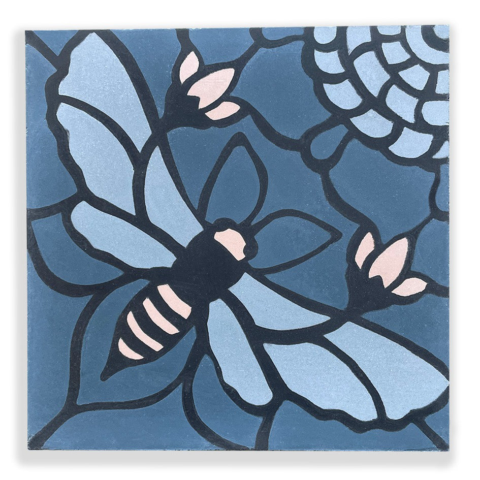 Bee and Skep in Cornflower Tile