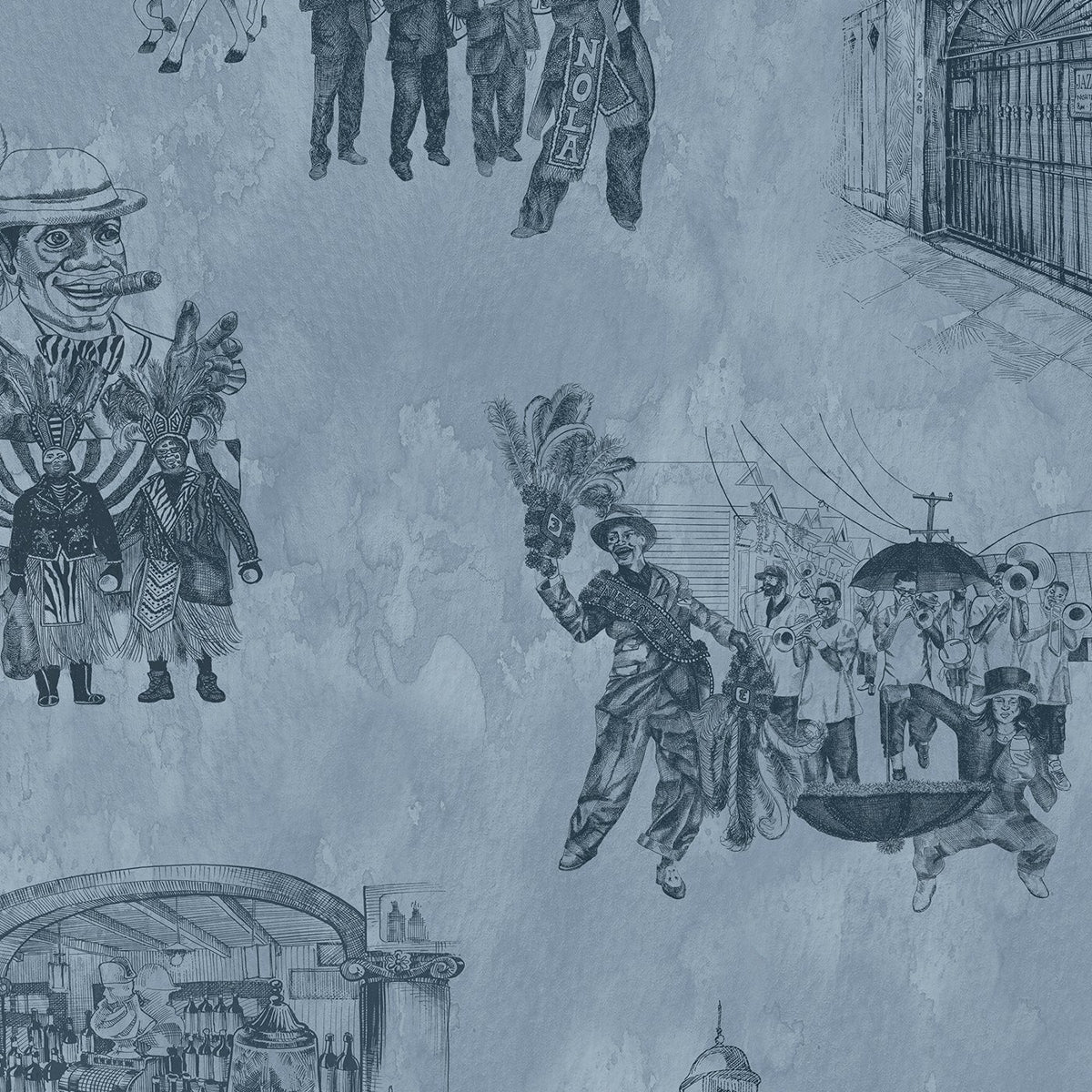 New Orleans Toile: Backstreets in Indigo