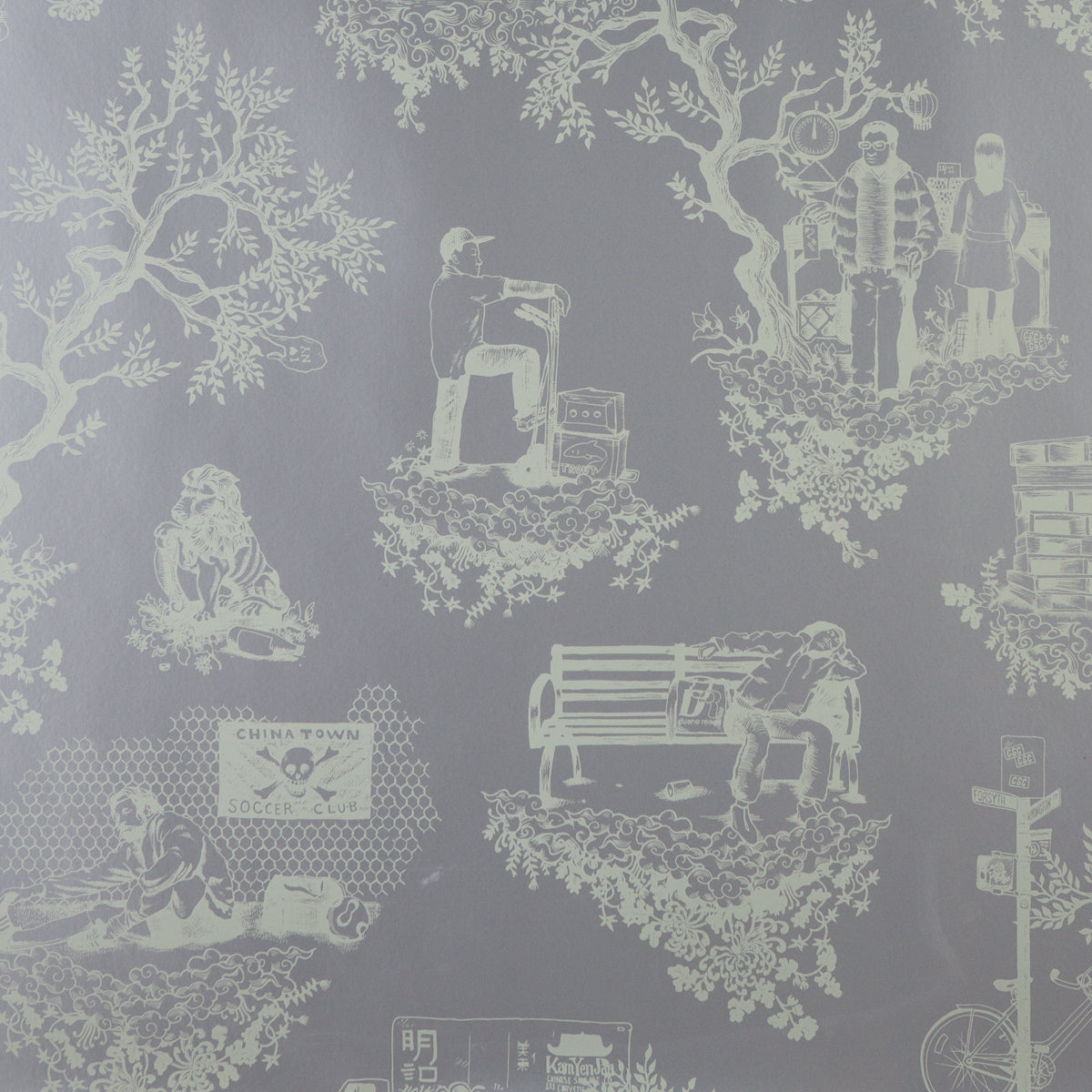 Chinatown Toile in Light Sage on Silver